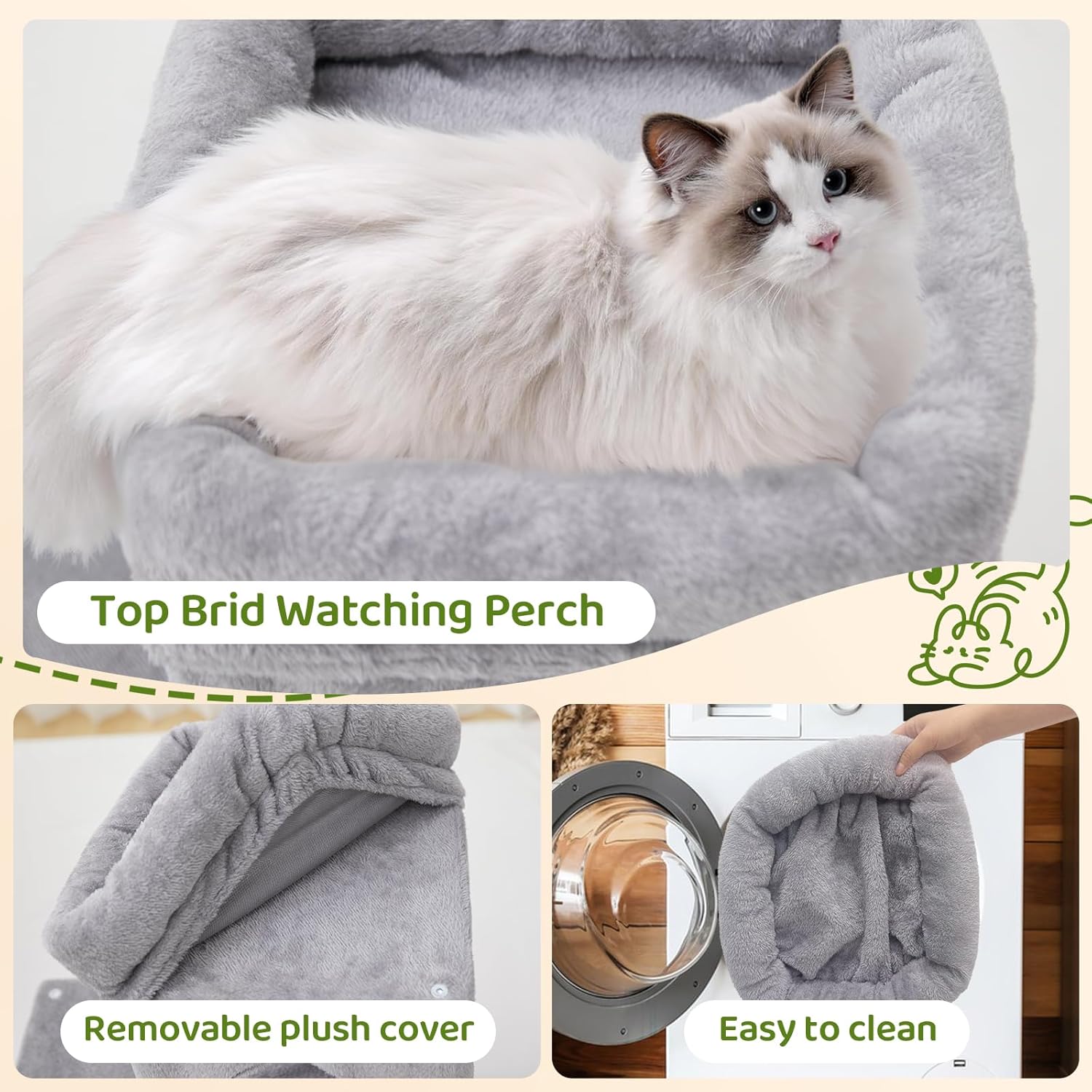 24inch Tall Cat Tree with 2 Cat Condo and Mouse Toy Cozy Small Cat Tower with Scratching Post and Board for Kitties and Small Cats.（Light Grey） (22 * 13 * 28)