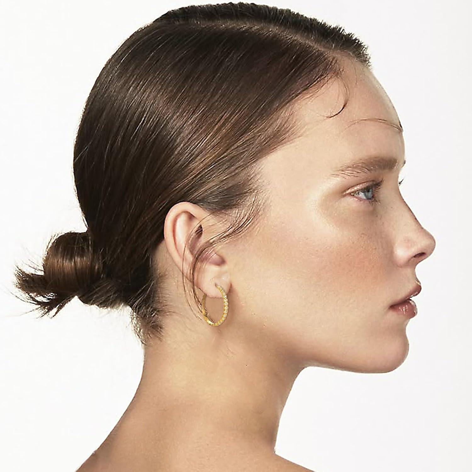 YOUNGYUE Heart 925 Sterling Silver Hoop Earrings for Women Hypoallergenic 14K Gold Plated Hoop Earring for Women Non Tarnish Large Rhinestone Hoop Earrings with Sparkly Cubic Zirconia 30/40/50mm - Image 4