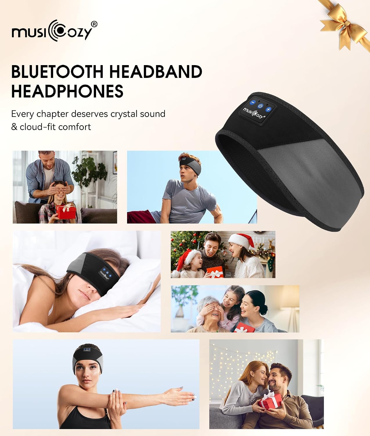 MUSICOZY Sleep Headphones Bluetooth 5.4 Headband, Wireless Earphones Music Sleep Earbuds Sleeping Eye Mask with HD Stereo Speakers for Workout Running Travel Yoga, Ideal Gifts (Double-Sided Black), view 15
