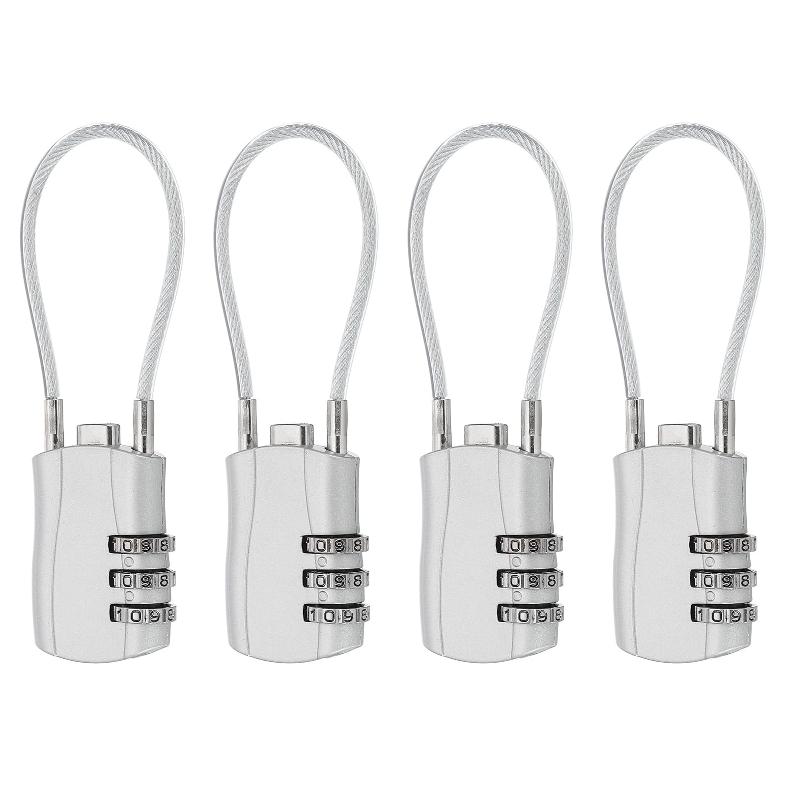 sourcing map 4 Pcs Luggage Travel Lock, 3 Digit Cable Combination Lock 30mm Width Body with 13.5cm Long Cable for Suitcase Bag Cabinets Small Fences Gym, Silver