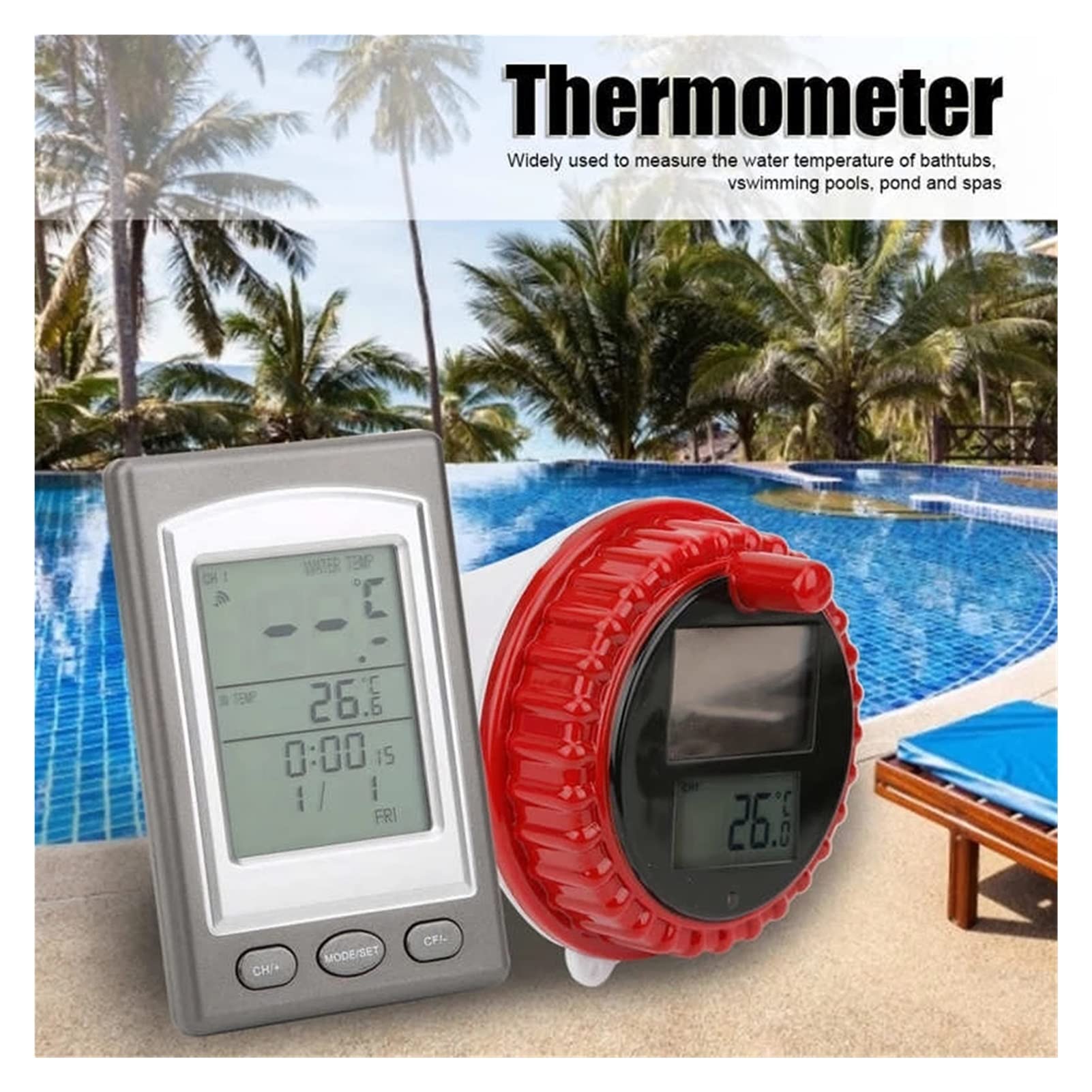 Termómetros para piscinas Termómetro flotante de piscina inalámbrica digital inalámbrica Lcd Transmisor de temperatura de la bañera de hidromasaje de estanque for exteriores al aire libre para piscina