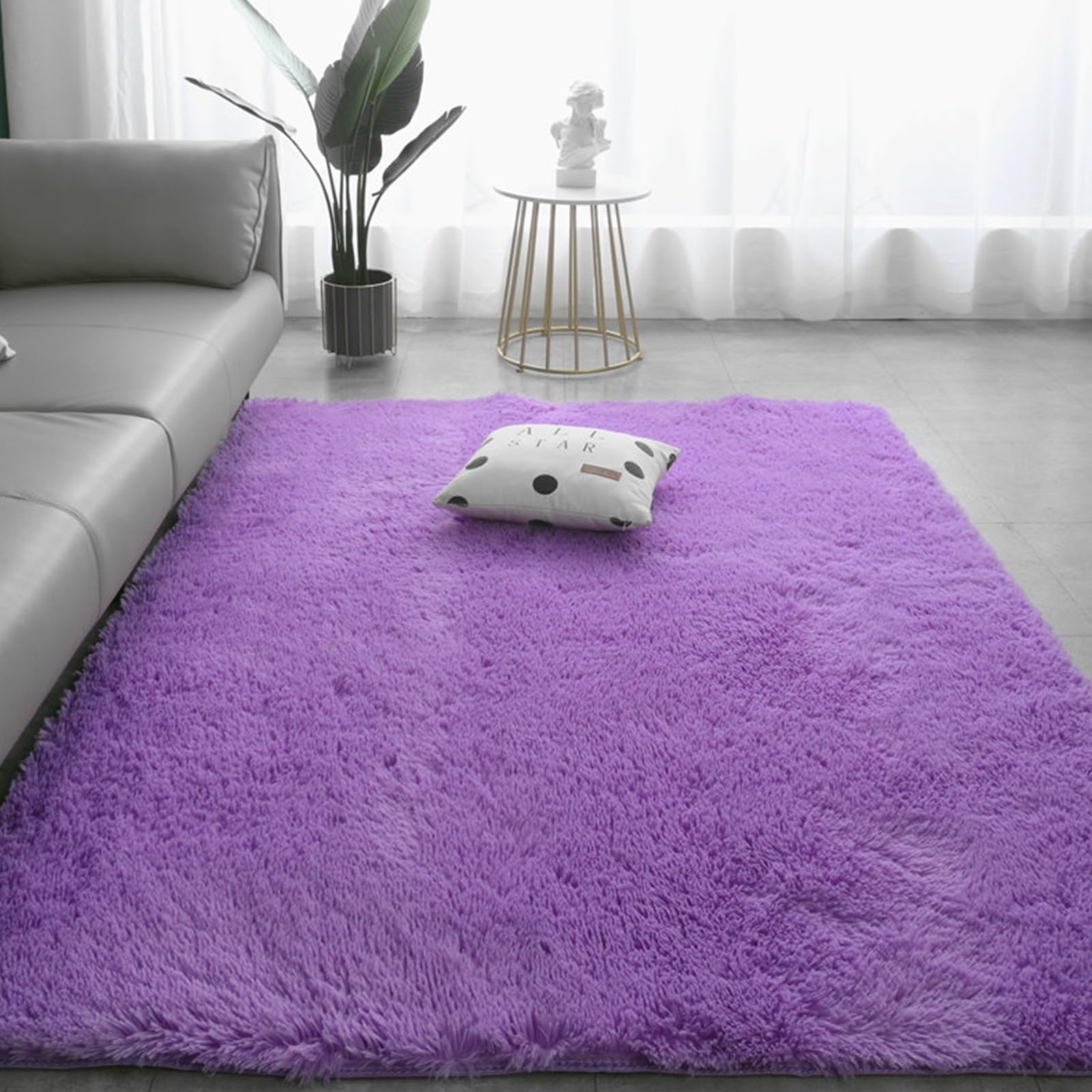 XUEDNGM Alfombras Dormitorio Modernas 112 x 170 cm Modernas Pelo Largo Lavables, Suave, Esponjosa, Antideslizante Alfombra de Interior para Dormitorio para Salón, Morado