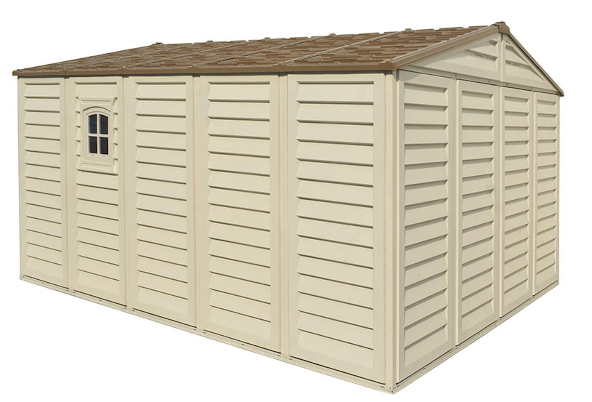 Duramax - caseta cobertizo jardín - WOODBRIDGE PLUS 10.5 x 13 - Poliuretano PVC - color beige -marrón