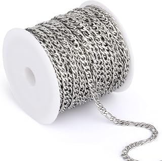 [33 Feet] Stainless Steel Figaro Chain, 3.5mm Width 304 Stainless Steel Link Chains Roll Bulk for Jewelry Making