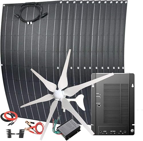 Kit de generador solar eólico de 1600 W viene con turbina eólica de 400 W y 12 paneles solares flexibles de 100 W y controlador de viento y
