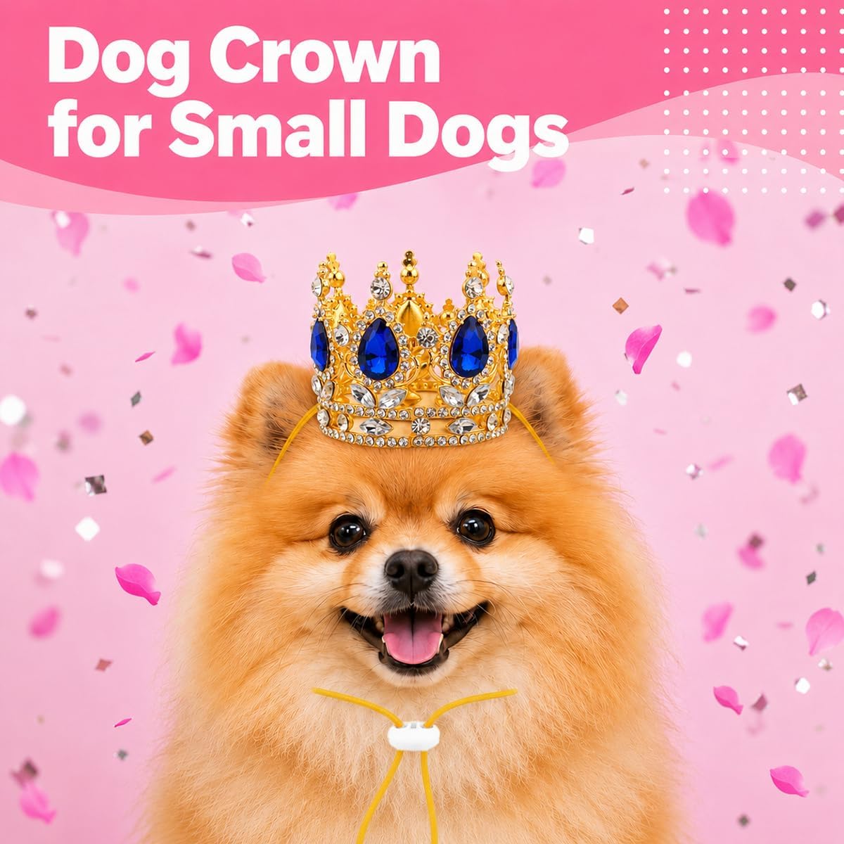 Gold Crown for Small Dog and Cat, Blue Rhinestone with Adjustable Buckle | Gold and Blue Tiara for Dog and Cat, Dog Birthday Party Decorations, Halloween Wedding Photo Prop Costume Accessories