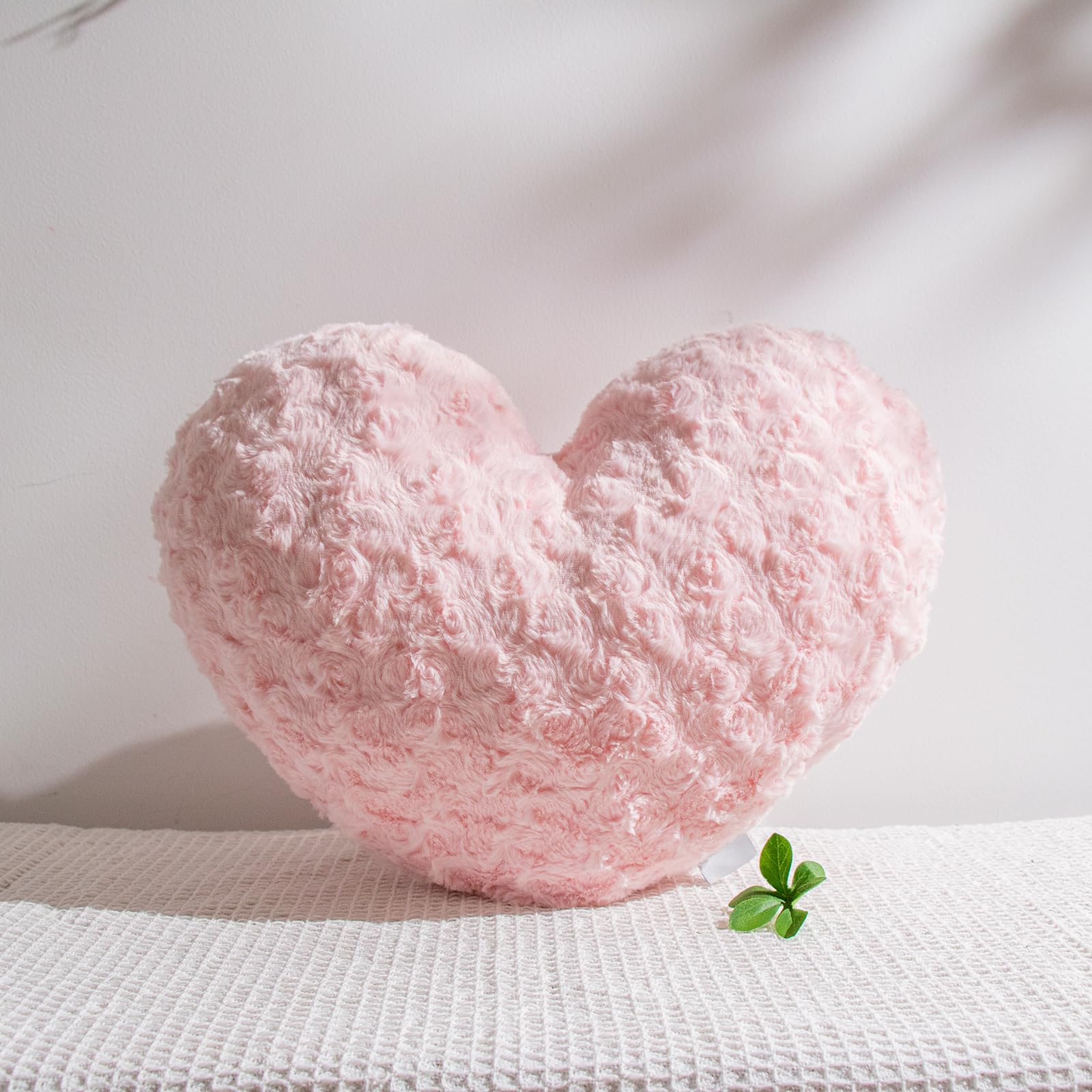 Ailive 16In(40cm) Pink Heart Shaped Cushion, Super Soft Faux Rabbit Fur Rose Texture, Plush Hugging Pillow, Cosy Sofa & Bedroom Décor, Gift for Girlfriend, Valentine’s Day Present — image 1