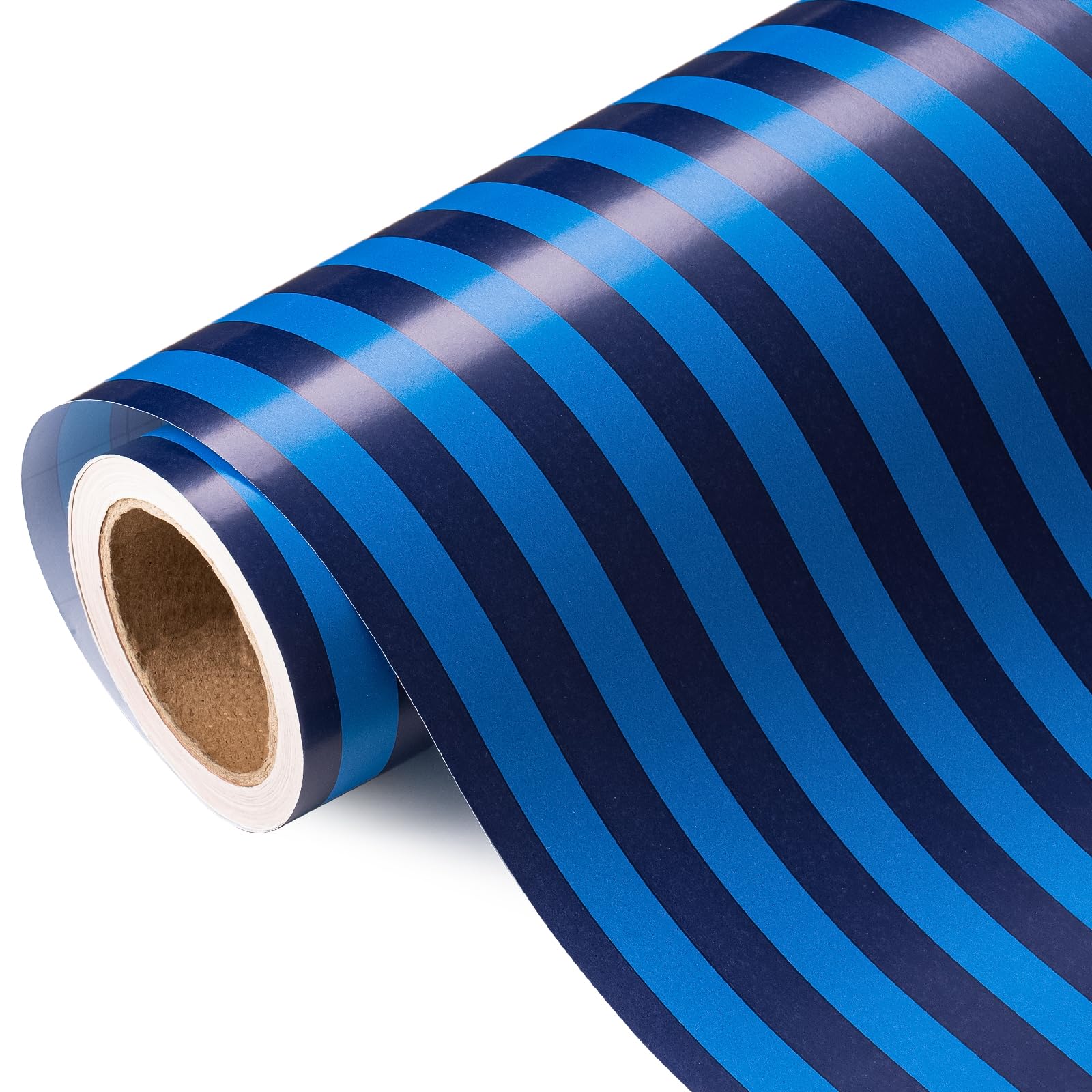 RUSPEPA Striped Wrapping Paper Roll - Mini Roll - 43.2cm x 5m - Classic Blue Stripe Wrapping Paper for Mens Birthday, Father’s Day, Graduation, Business Gift, Baby Shower