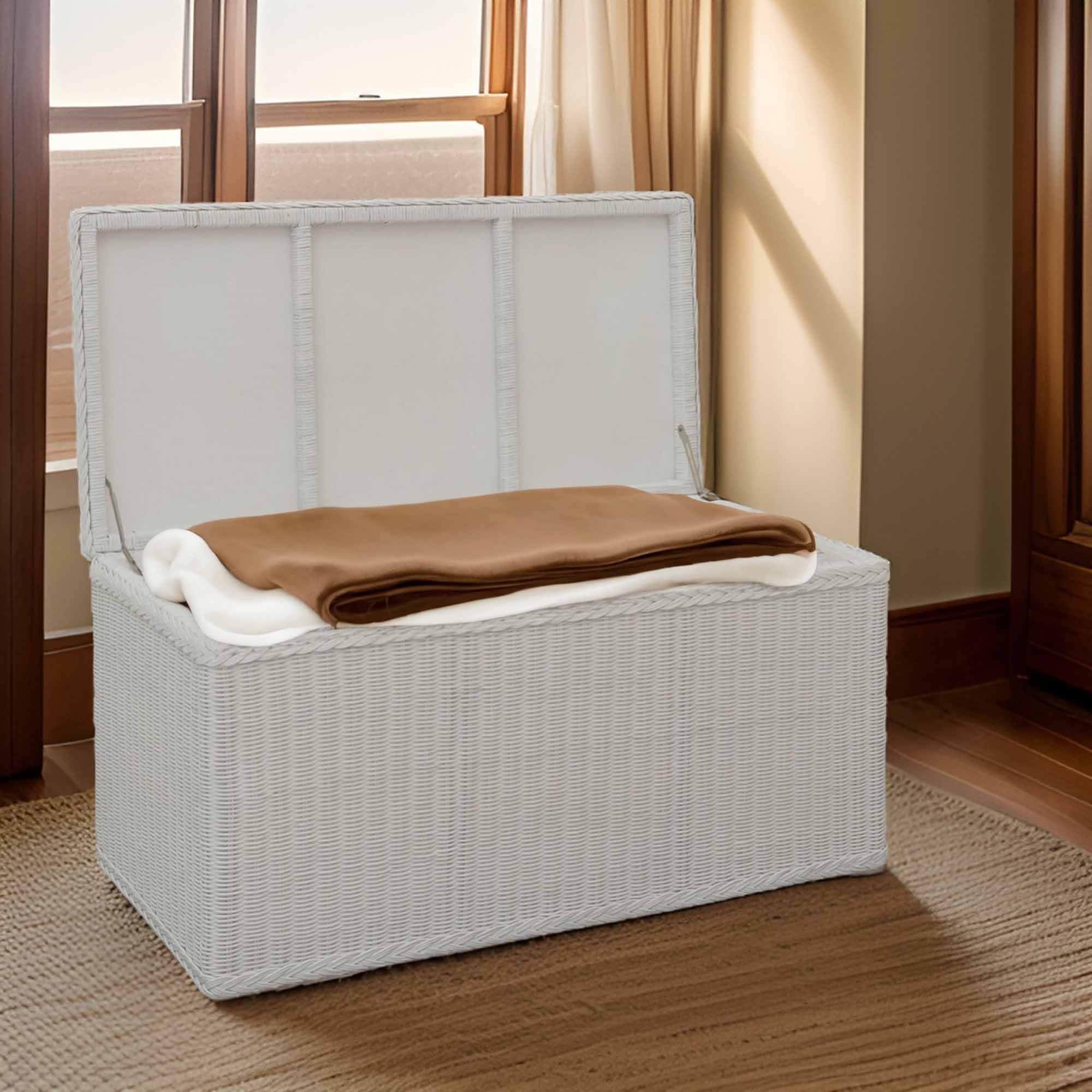Truhe/Wäschetruhe aus Rattan (Weiß, Groß)