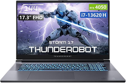 Thunderobot Storm 17 Gaming Laptop, 17.3" FHD 144Hz Display, Core i7-13620H, GeForce RTX 4050, 16GB DDR5 RAM, 512GB SSD, RGB Backlit Keyboard, HDMI, Wi-Fi, Win 11 Home
