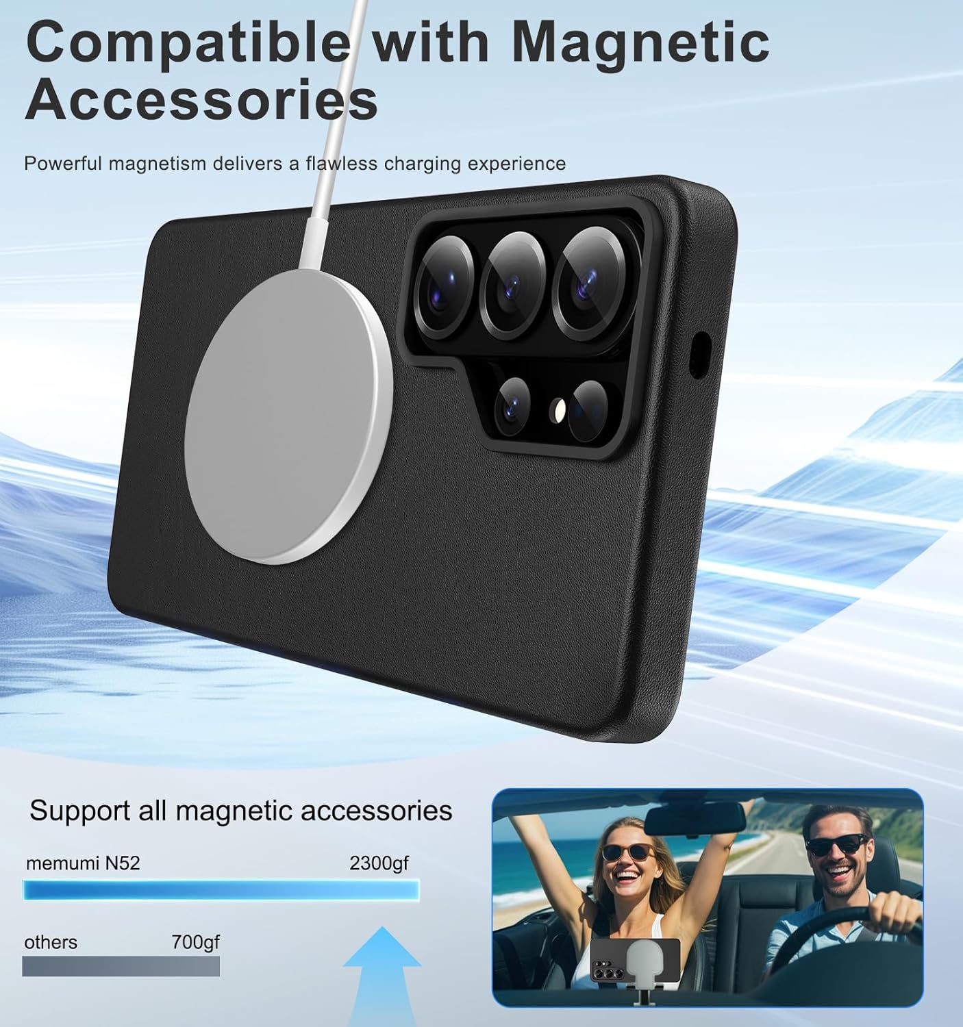 memumi Magnetic for Samsung Galaxy S26 Ultra Leather Case Compatible with MagSafe - Vintage Style, Magnetic Attachment, Enhanced Comfort Grip PU Leather Case for Galaxy S26 Ultra Black