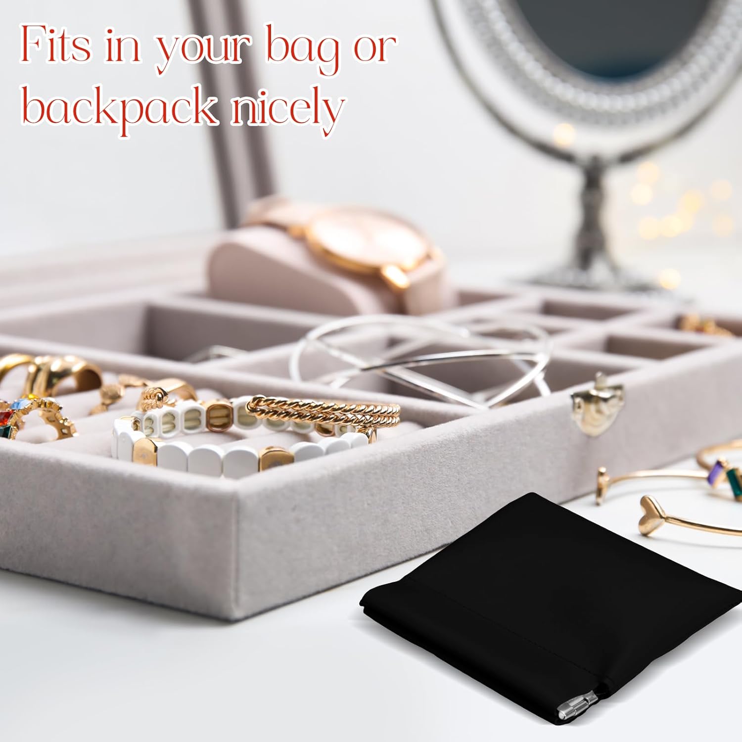 50 Pcs PU Leather Jewelry Pouch Jewelry Travel Bag Jewelry Gift Bags Pocket Cosmetic Bag Portable Jewelry Organizer (Black)