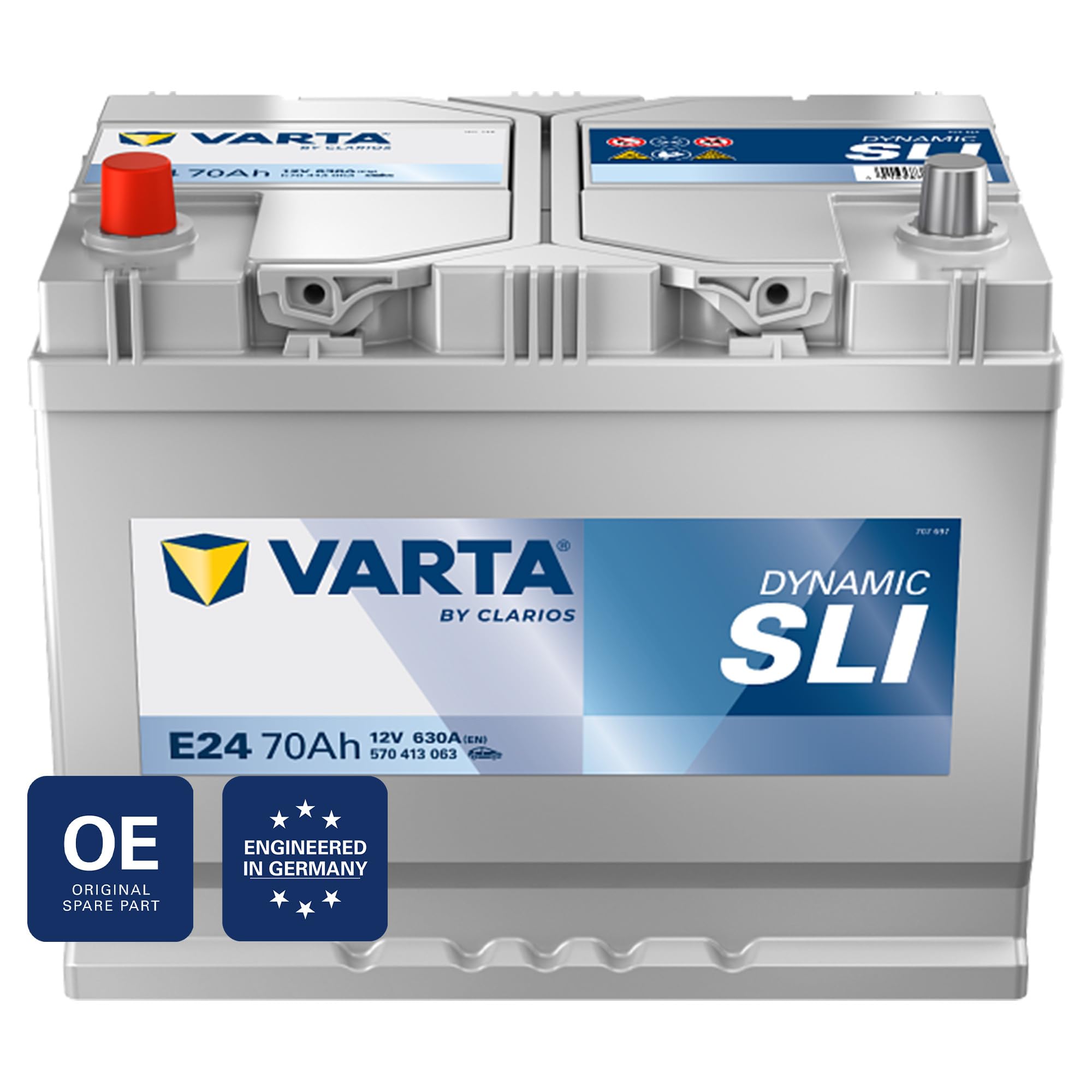 VARTA Automotive DYNAMIC SLI (E24) 12V 70Ah 630A - Nassbatterie KFZ mit Standardausstattung & ohne Start-Stopp System - Starterbatterie für einfachen Energiebedarf - Bleisäurebatterie wartungsfrei