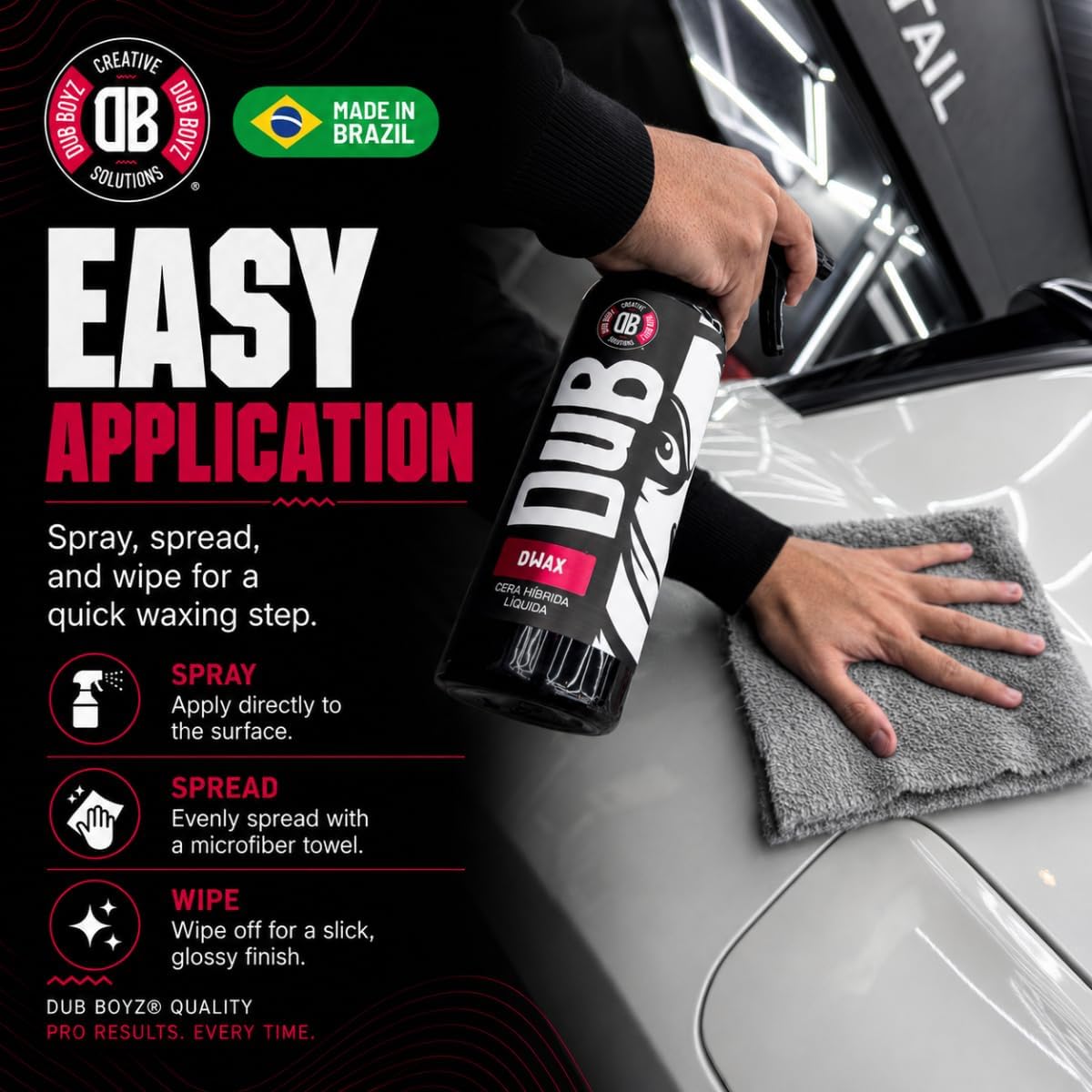 Hybrid Spray Wax for Cars - 16oz Carnauba & Polymer Liquid Wax, Wet or Dry Application, Hydrophobic Water Beading, Mirror Gloss, Safe on Paint, PPF, Ceramic | DUB BOYZ DWAX