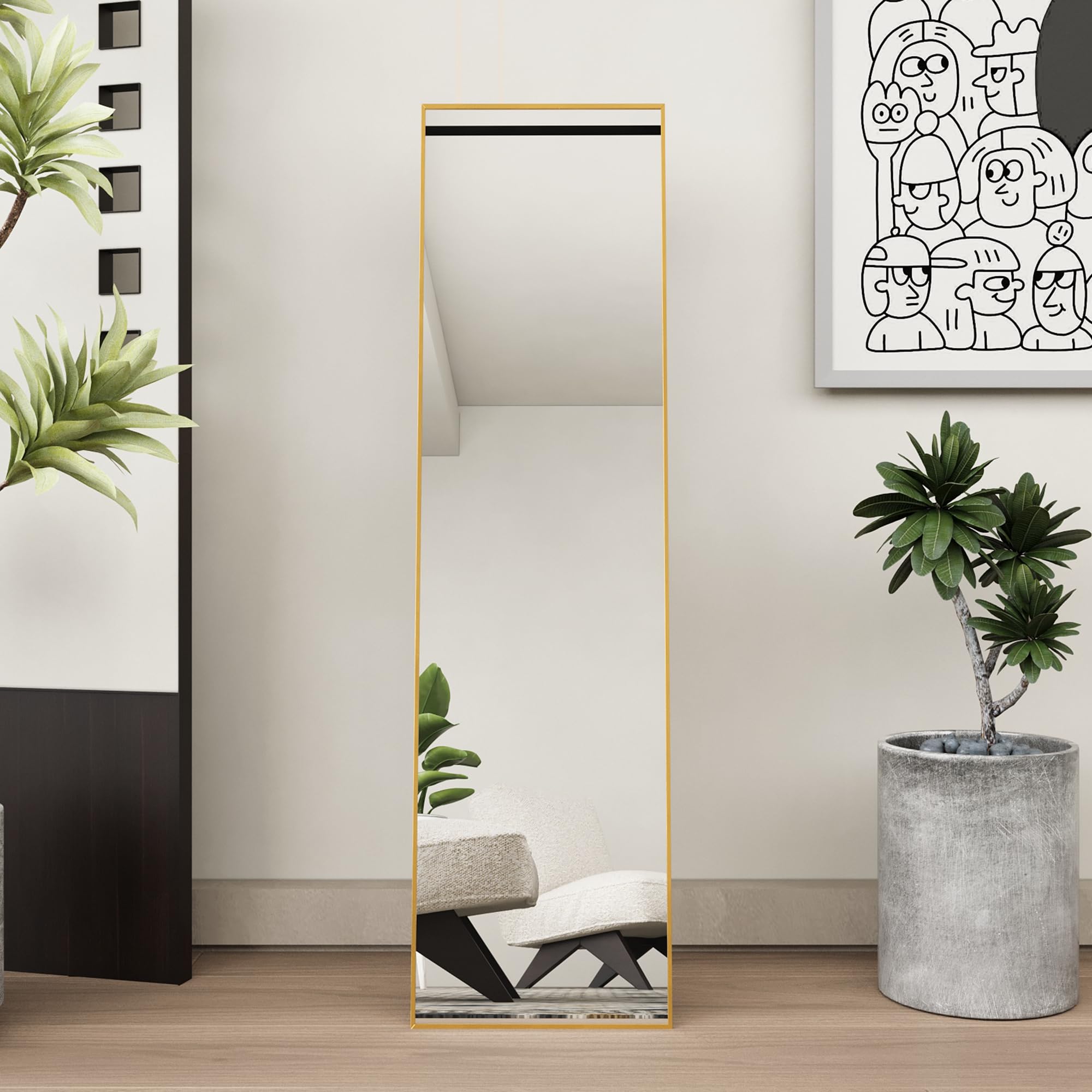 Miroir sur Pied 150x40 cm, Miroir de Sol Rectangulaire avec Cadre en Aluminium Noir, pour Salle de Bain