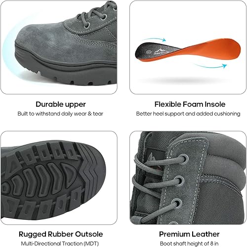 Miniatura 6 de NORTIV 8 - Botas de trabajotácticasmilitares para hombre, botas de cuero con cremallera lateral para combate o motocicleta (6-8 pulgadas)