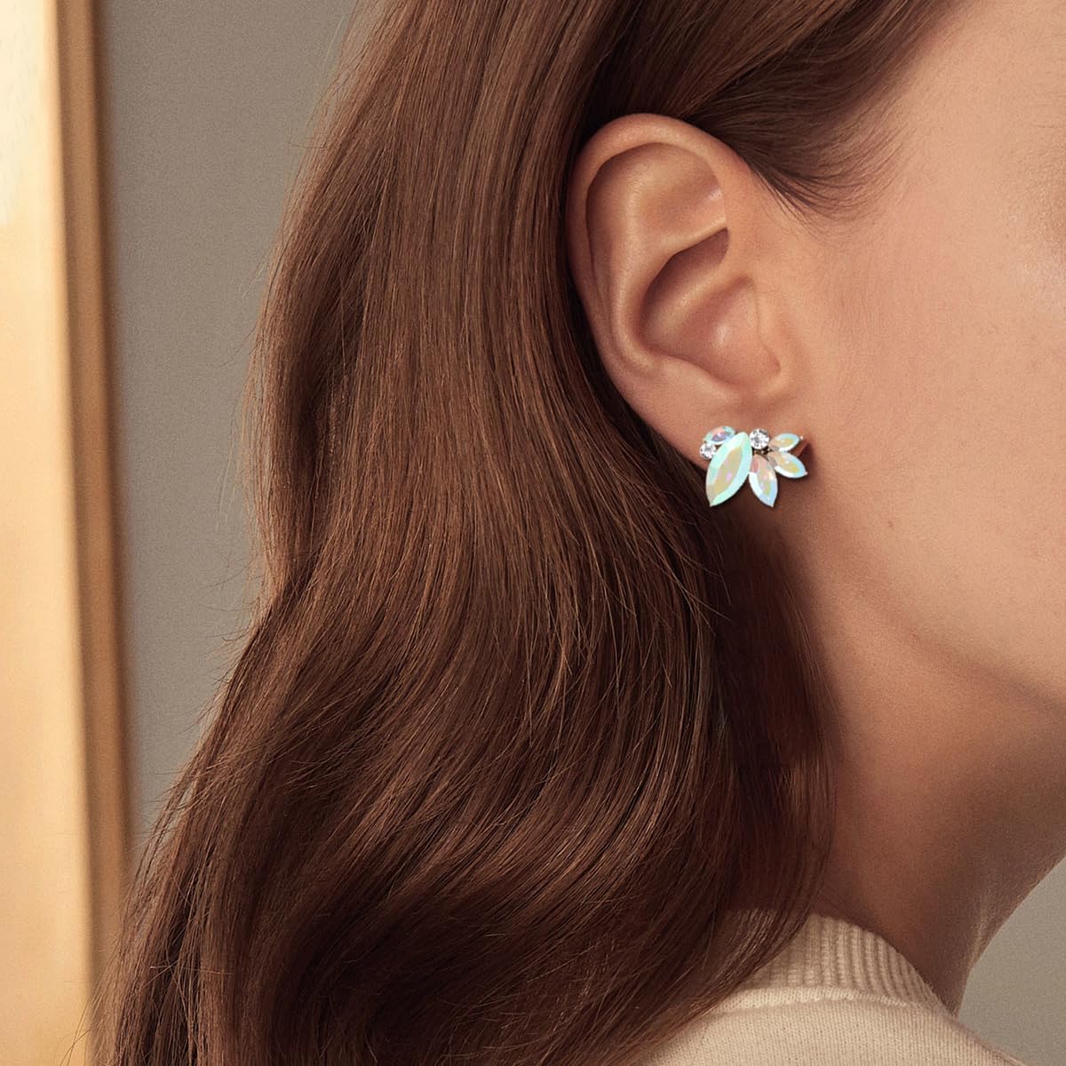 Rhinestone Cluster Stud Earrings Elegant Small Marquise Crystal Wedding Earrings for Brides Bridemaids Party Prom Costume Earrings for Women - Image 3