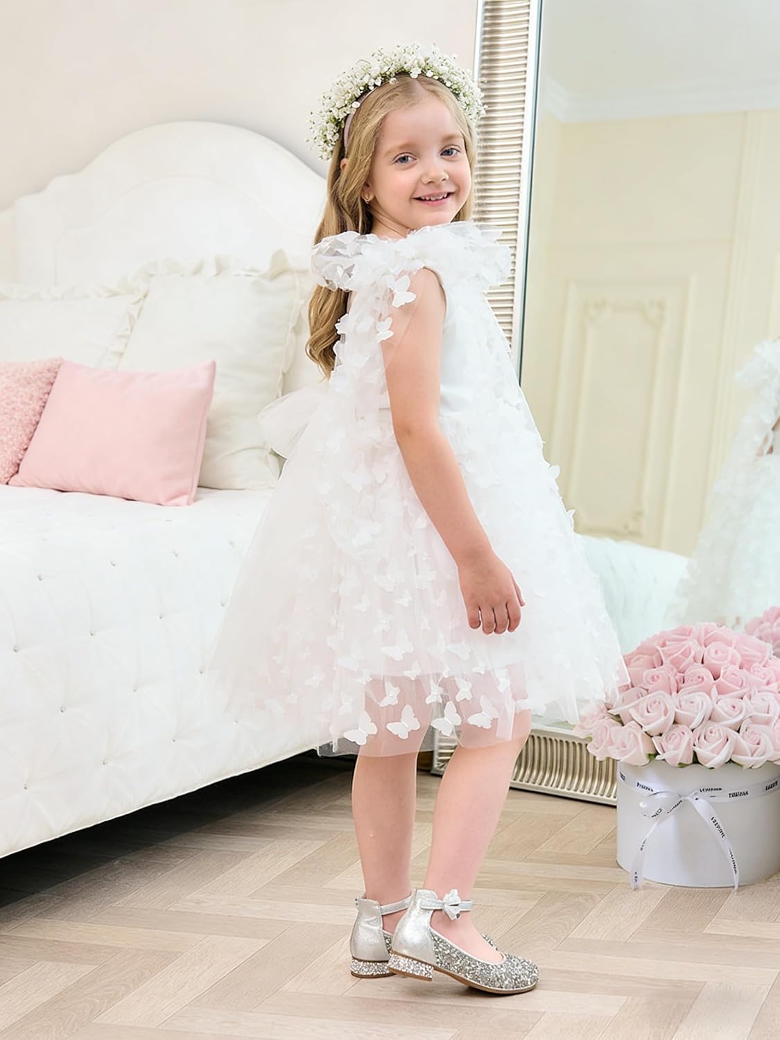 Flower Girls Dress Tulle Princess Dress Toddler Baby Girls Butterfly Dresses Wedding Pageant Communion Gown