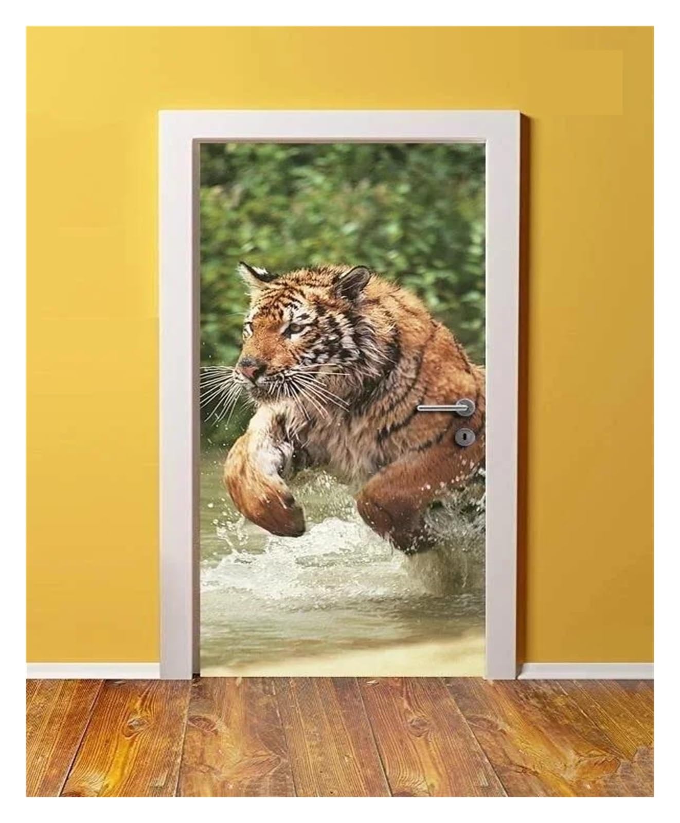 Papier peint auto-adhésif tigre pour sticker de porte imperméable et poster mural salon 77x200