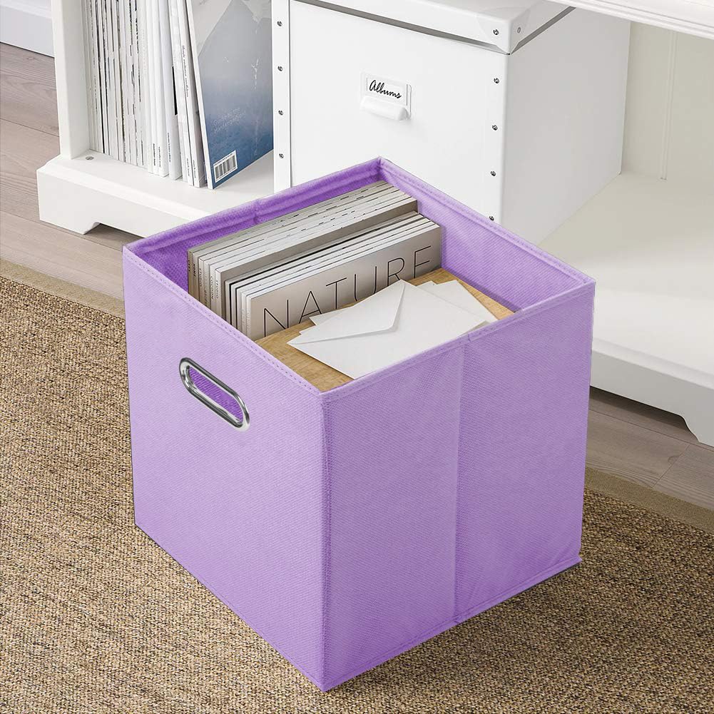 powerking Caja de almacenamiento de tela, cajón de caja de almacenamiento de tela plegable de 6 piezas, con manijas metálicas, para armarios y juguetes, Lavanda