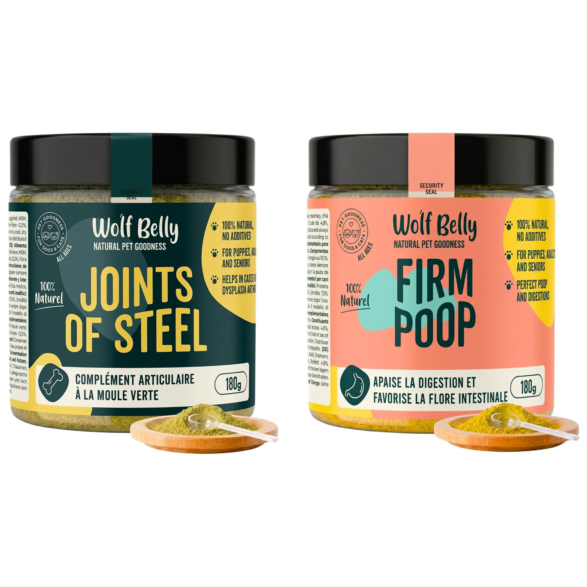 Wolf Belly - Pack Complément Articulations et Probiotique 100% Naturel (180 g) | Chondroprotecteur + Digestions Saines | pour Chiens et Chats | Format en Poudre - Fabriqué en UE