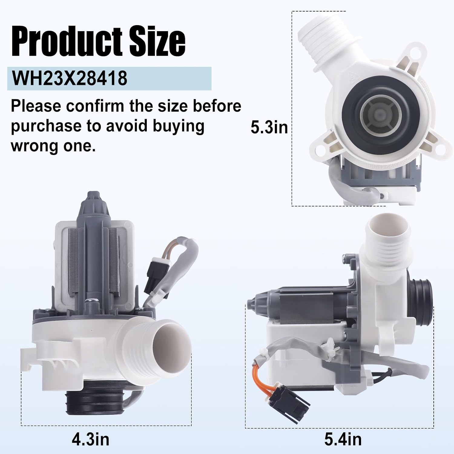WH23X28418 Washer Drain Pump Assembly Replacement Compatible With G-E Hot-point Washer Machine Replaces WH23X24178 WH23X27574 4958182 AP6889136 PS12723115 EAP12723115