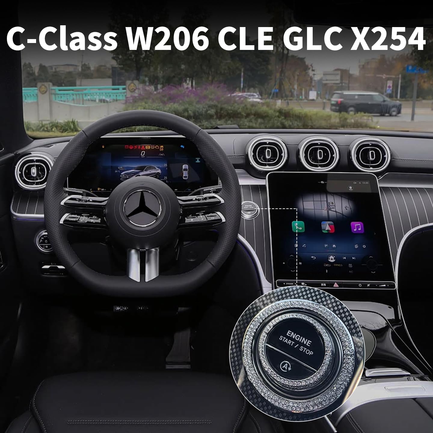 for Mercedes-Benz New C-Class W206 GLC X254 Car Interior Crystal Decor -Zinc Alloy with Hand-Inlaid Czech Preciosa Crystals,Luxury Ambience Upgrade Accessories (Ignition Ring Trim)