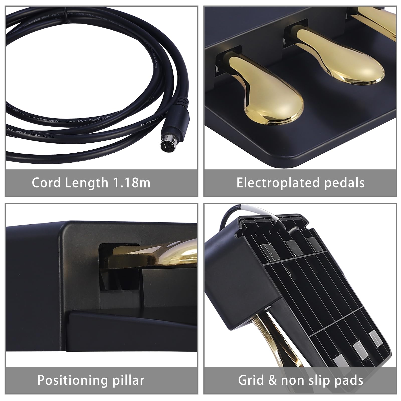 Unidad portátil de 3 pedales para teclados de pianos eléctricos, pedal Soft & Sostenuto y Sustain, 3 pedales compatible con teclados de pianos digitales Yamaha P125 P121 P515 DGX670 (negro +