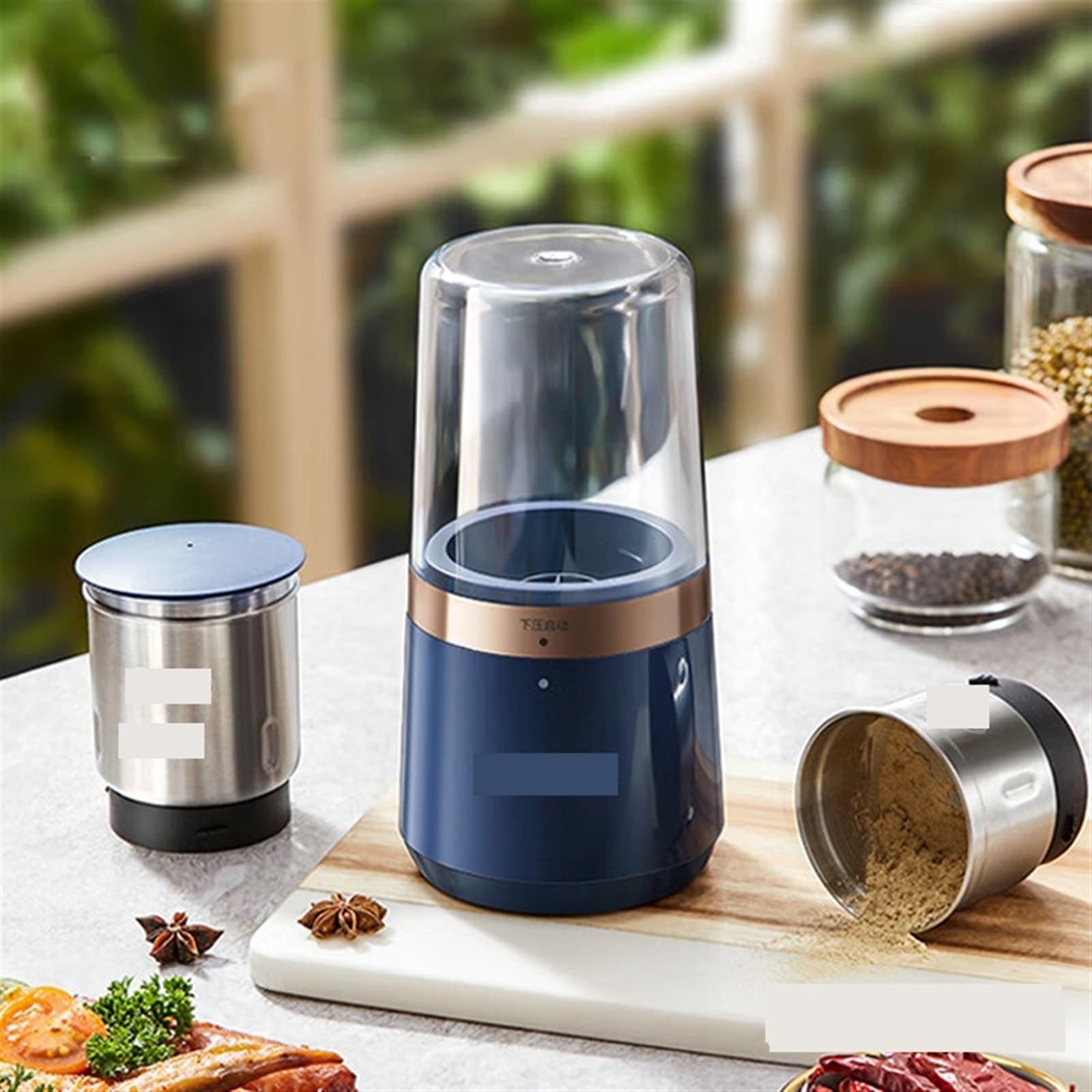 Szlifierka elektryczna, Elektryczny Młynek Kuchenny Orzechy Przyprawy Ziarna Kawy Do Domu(Blue-3 Cups)