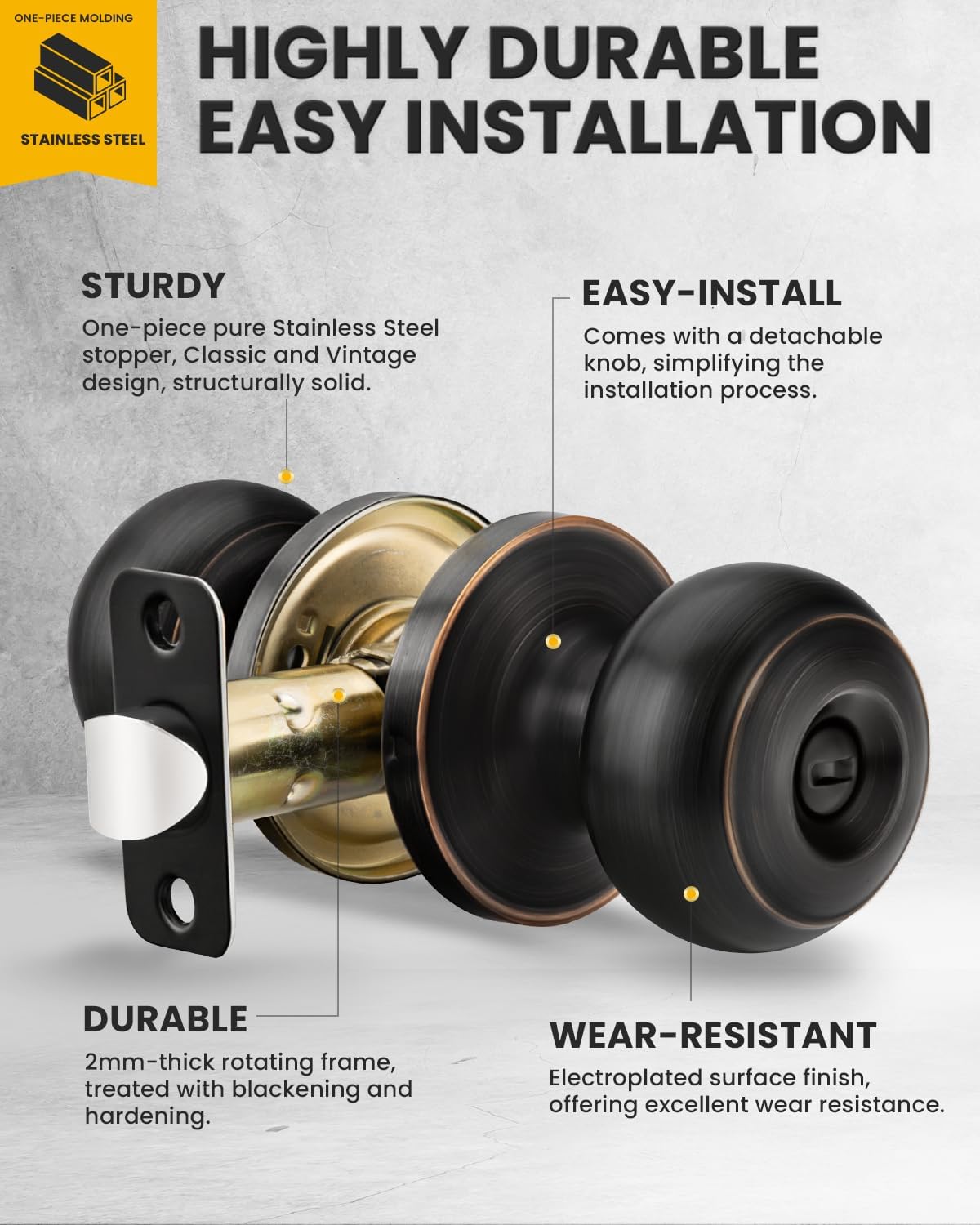 Goldenwarm Oil-Rubbed Bronze Interior Door Knobs Privacy - Bedroom, 6 Pack image 2