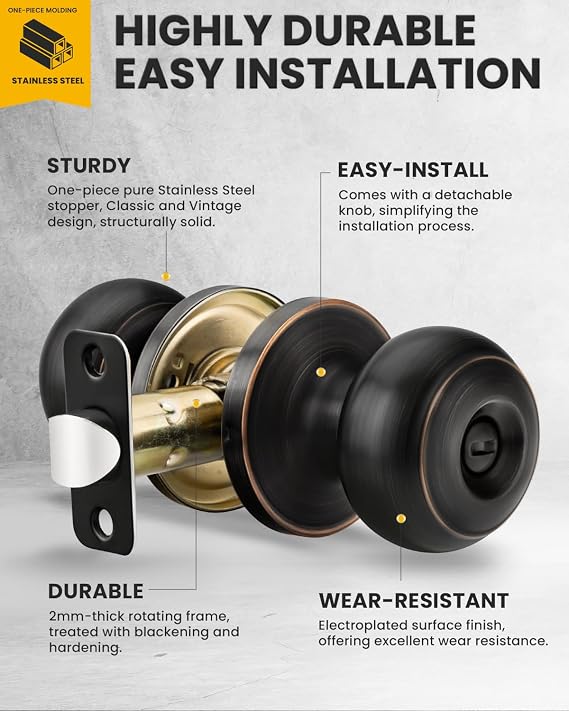 Goldenwarm Oil-Rubbed Bronze Interior Door Knobs, Interior Door Knobs Bedroom, Bronze Door Knob Privacy, Oil-Rubbed Bronze Finish Door Knob Interior, DoorKnobs Bulk(6 Pack, Oil-Rubbed Bronze)