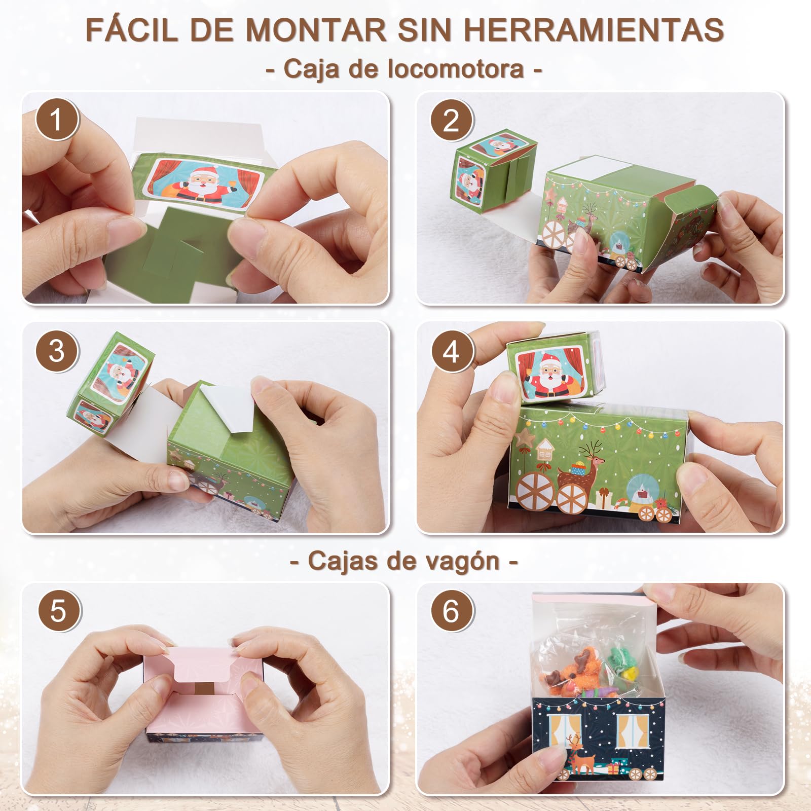 Calendario de Adviento para Rellenar 24 Cajas Tren Vacías DIY con Números Navidad Regalo Niños