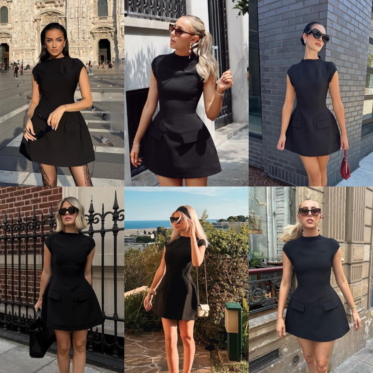 Women's Elegant Pockets Mini Dress Cap Sleeve Mock Neck Tank Short Dress Bodycon Casual Work Office A Line Dresses - Image 6