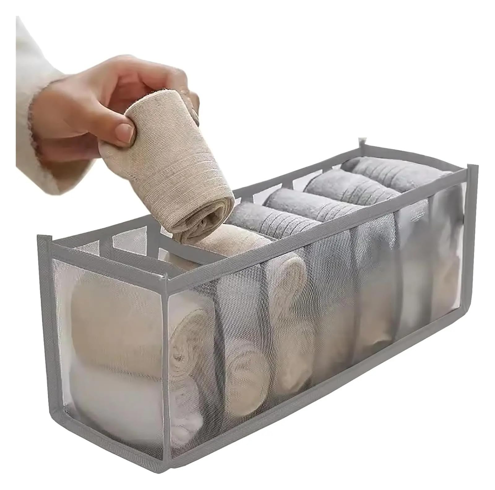 BAYNOPURIN Sock Storage Box 7-11 Grids Jeans Storage Box Closet Wardrobe Clothes Compartment Boxes Drawer Socks Separation Organizer Pants(7 Grid Grey)