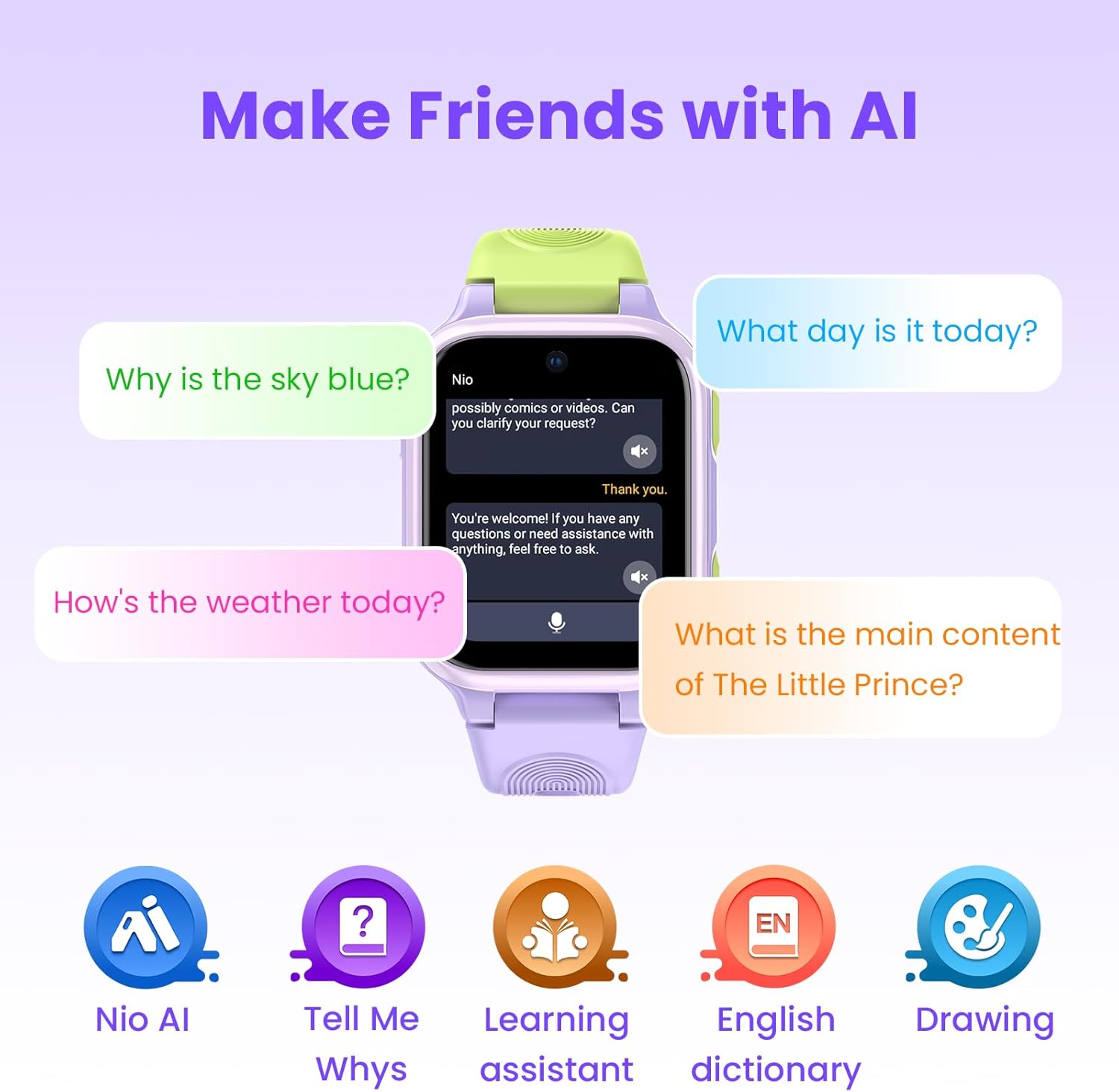 LAGENIO K9 Kid AI Smartwatch with GPS, 1.78'' AMOLED 4G for Kids with Video Call, Alarm Clock, School Mode, IP68 Waterproof Kids Smartwatch for Teens Ages 6 and Up