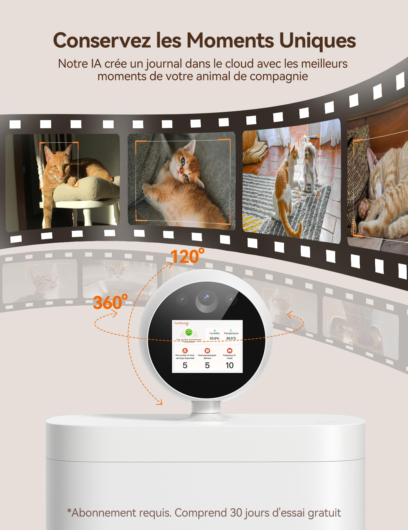 FEELNEEDY 5.5L Distributeur Croquettes Chat Automatique avec HD 3MP 360°Caméra, Wi-FI 2.4G/5G IA Distributeur Croquettes Chien avec Vision Nocturne, Audio Bidirectionnel, Écran IPS & APP Contrôle