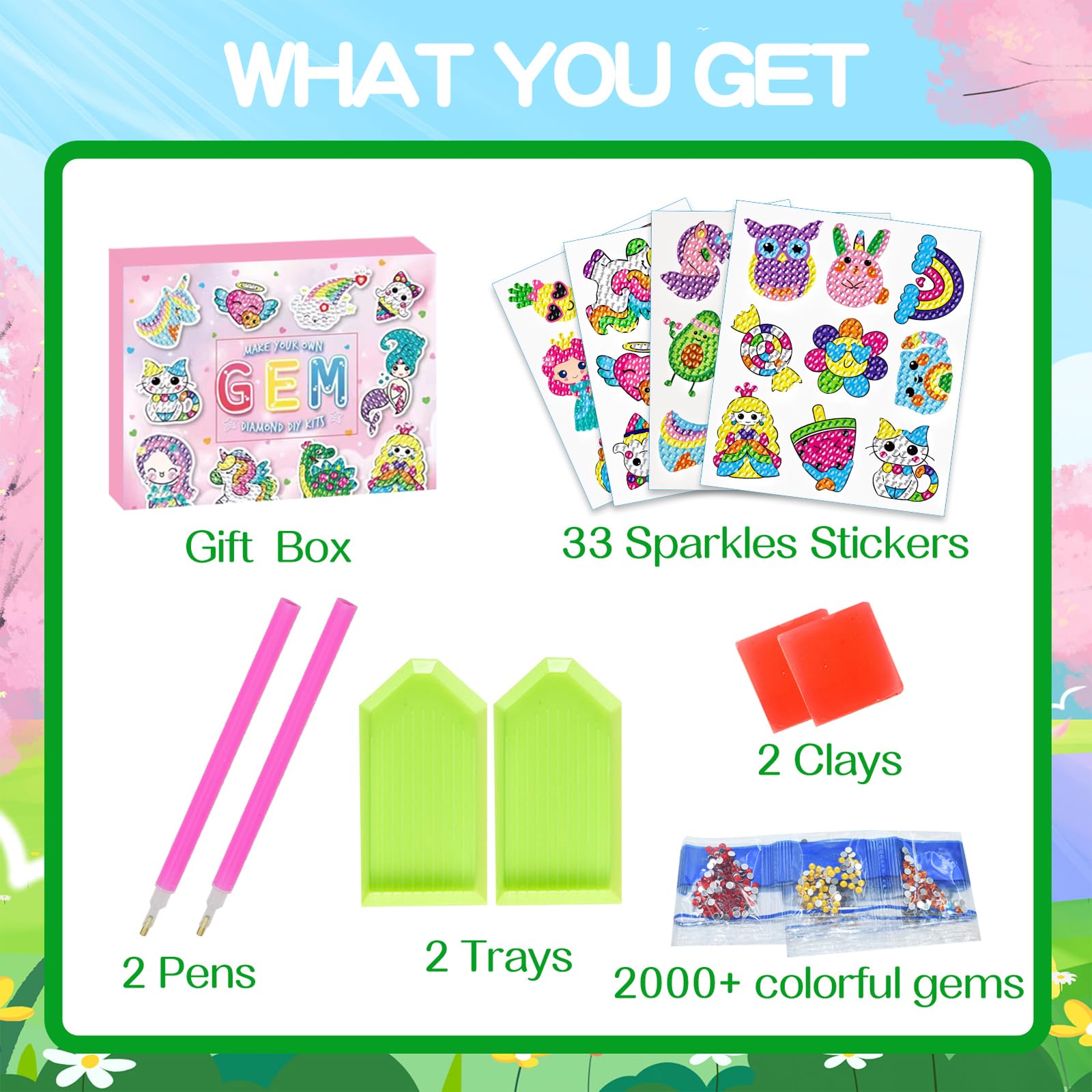 Kit De Diamantes 5D CAYUDEN – 33 Pegatinas De Unicornios Para Niños +6 Años, Fácil Y Divertido