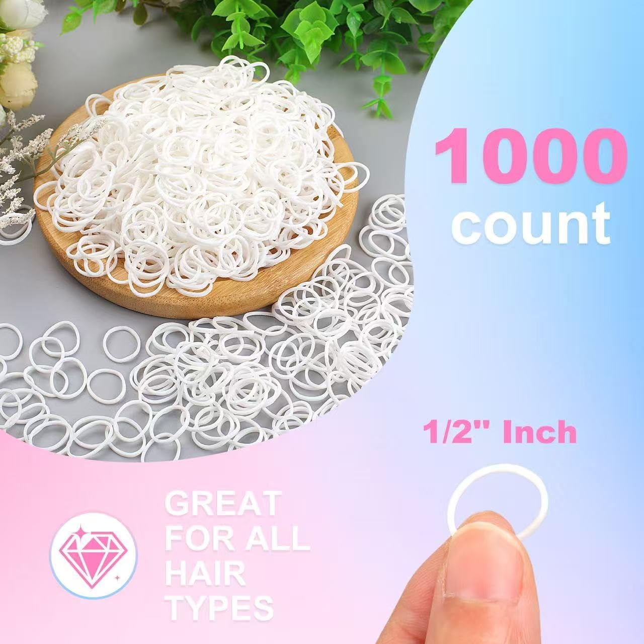 Condition photo showing New/Like New for Rubber Band, 1000 Pcs Hair Rubber Bands, 1/2" White Rubber Bands