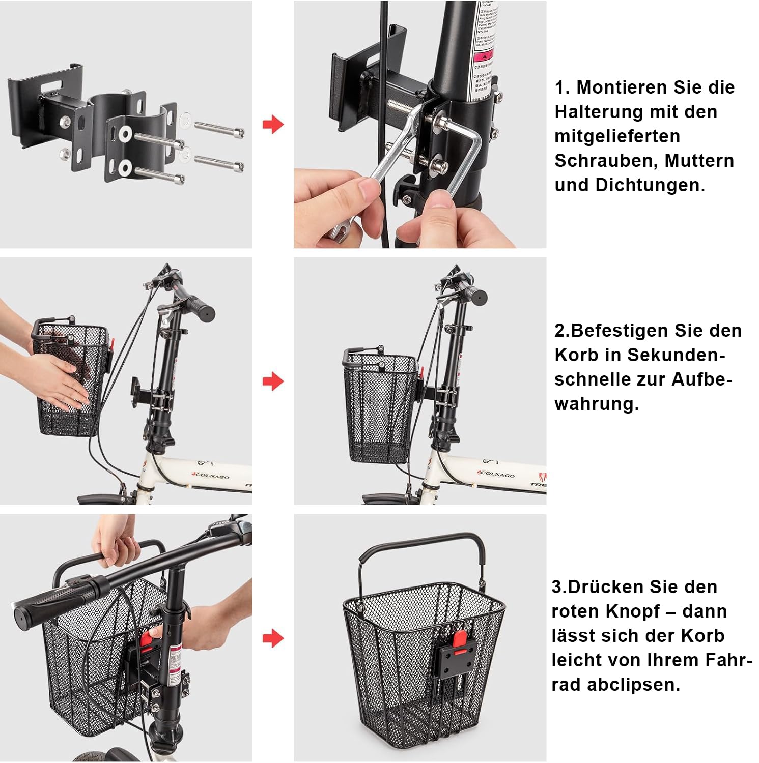 CXWXC Scooter‑Korb mit Griff – Schnell Abnehmbarer Frontkorb für E‑Scooter – Fahrradkorb mit Fester Halterung, passend für Klappräder, Tret- und Knie‑Scooter