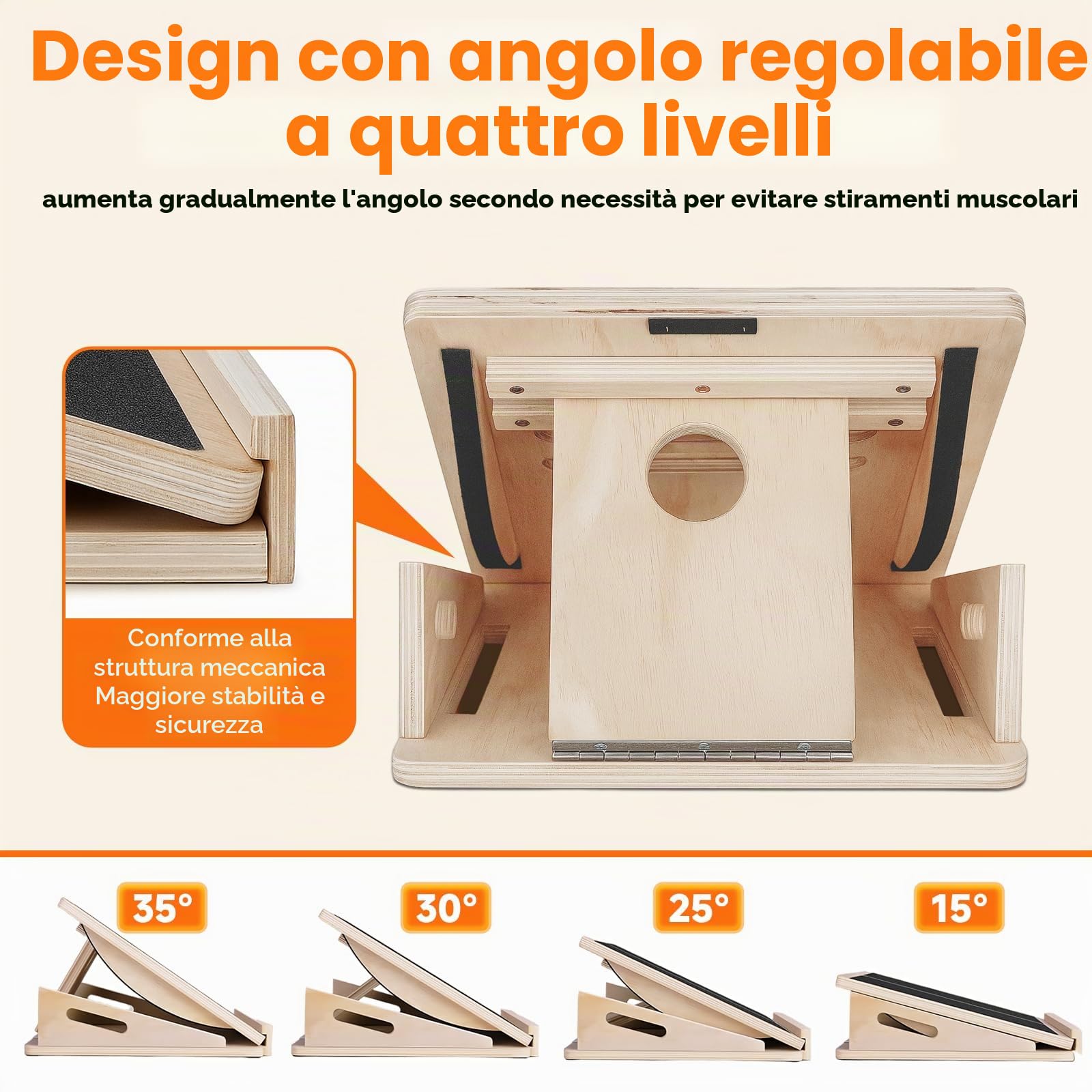Tavola Inclinata in Legno, 2-Ini-1 Slant Board & Tavola Equilibrio con tappetino antiscivolo, 4 angoli regolabili Balance Board per Tallone, Squat, Stacco da Terra