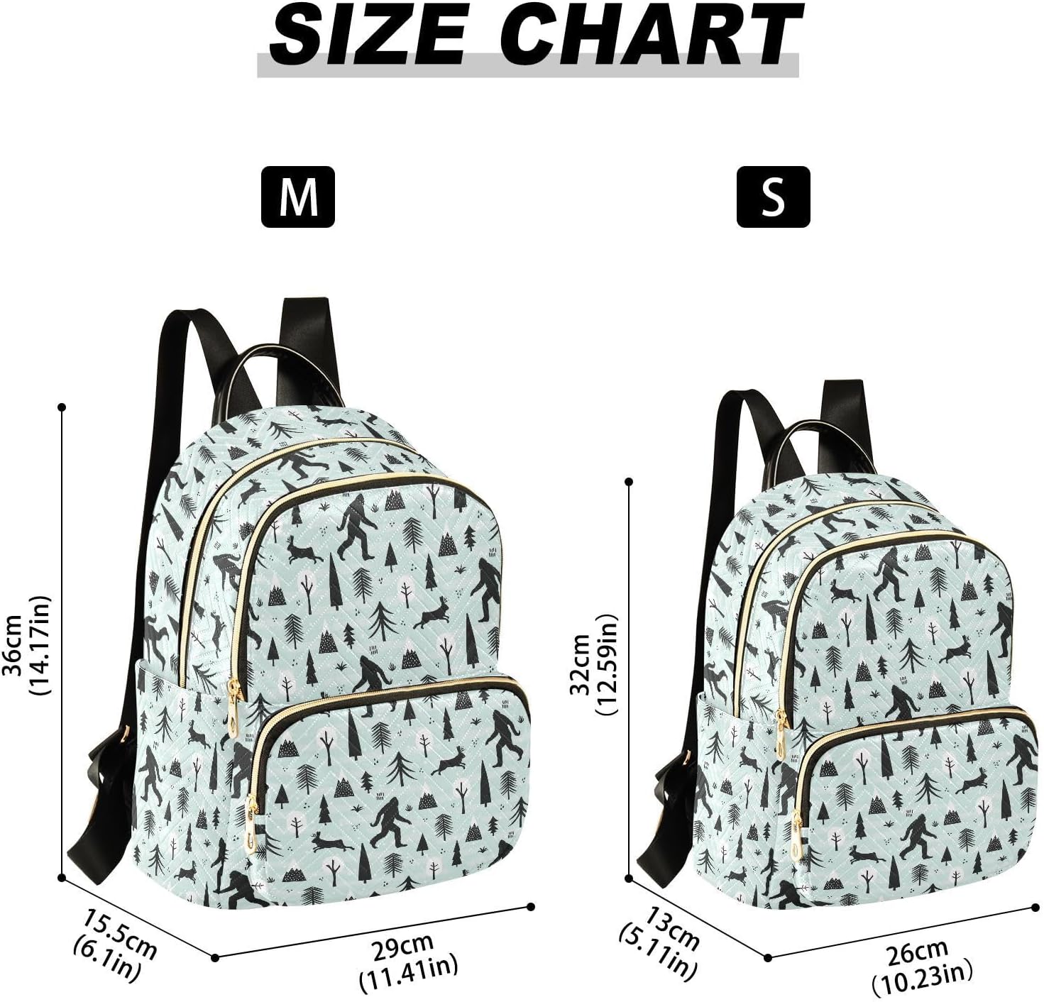 Bigfoot Sasquatch Women's Quilted Backpack Casual Lightweight Backpack Purse Ladies Fashion Travel Handbag Shoulder Bags S