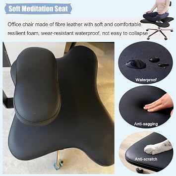 Pingo Cross Leg Chair with Wheels, Leather Strain Office Chair, Adult Meditation Floor Chair, Portable, Kneeling Desk Chair with Back Support Adjustable Height Color: Gray1