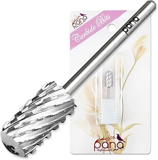 PANA 3/32" Large Smooth Round Top Safety Carbide Nail Drill Bit for Gel Polish & Acrylic Removal Nail Salon Manicure Pedicure Electric File Tools (Large Barrel - Silver, 3X Coarse)