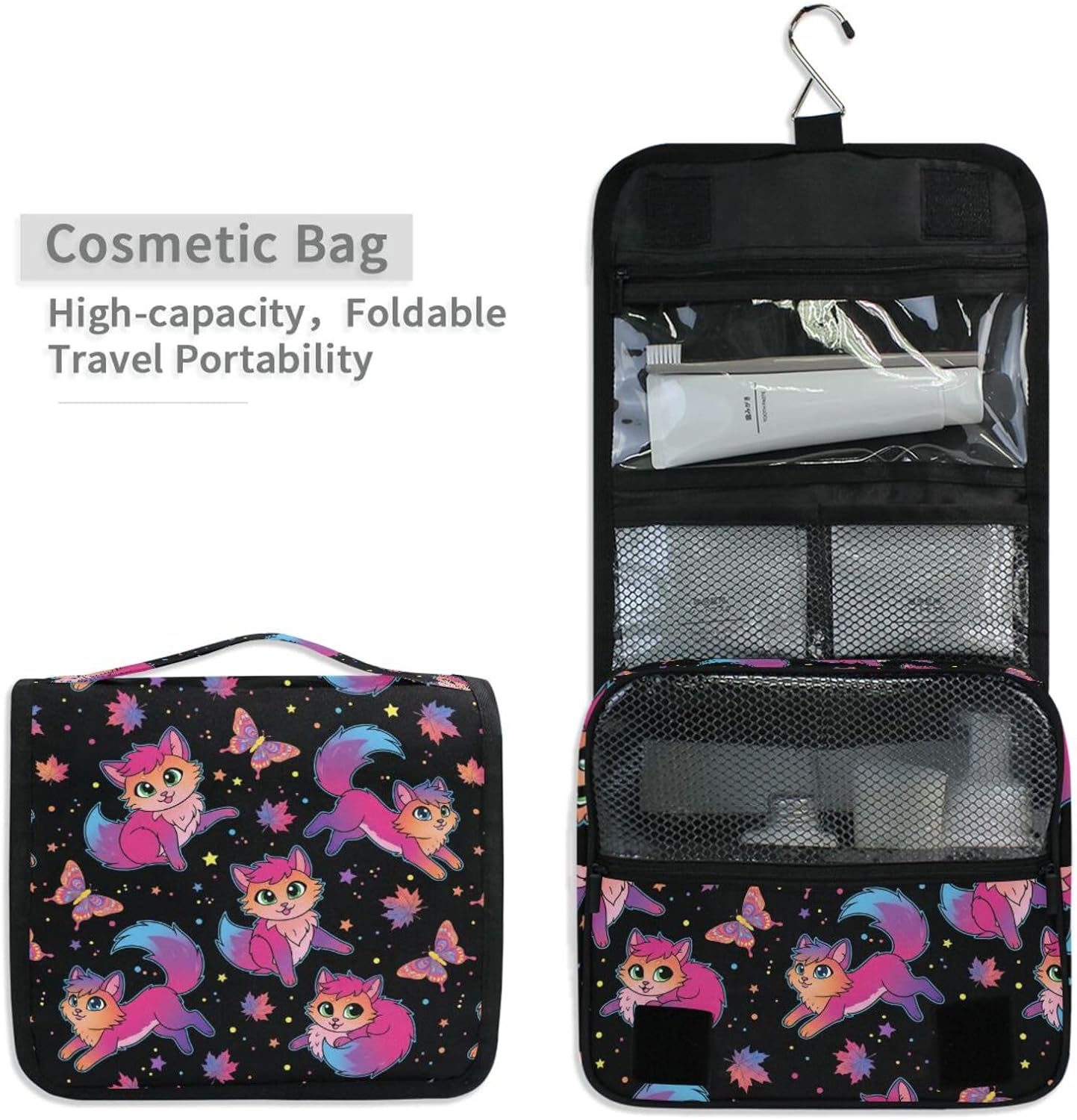 MNSRUU Hanging Toiletry Bag Purple Psychedelic Wind Also Fox Makeup Bag Travel bag for Toiletries Portable Toiletry Organizer Bags Toiletry Bag for Women Men, Travel-Essentials Toiletry Bag