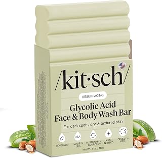 Kitsch Glycolic Acid Face & Body Wash Bar – Resurfacing Bar Soap with Shea Butter for Smoother, Brighter Skin – Gentle Soap & Body Wash Women & Men Love – Cucumber & Eucalyptus Scent Bath Soap - 4 oz