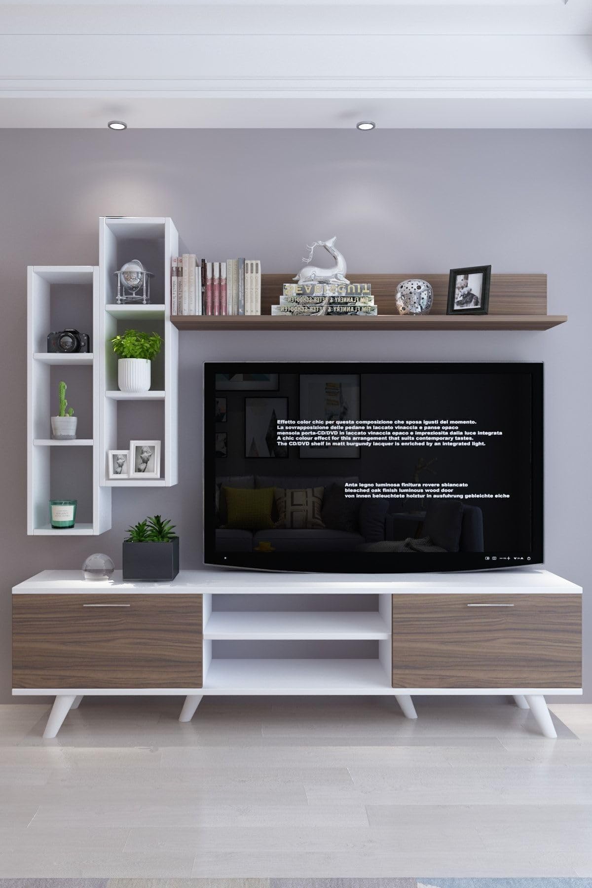 Moonlife İstanbul Dolaplı Tv Ünitesi 2 Beyaz Ceviz