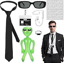 Agent Costume Accessories Set for Adults, Secret Agent Cosplay Accessories with ID Cards Ring Fake Earpiece Zip Tie Black Sunglasses for Cosplay Party Halloween Carnival Dress up Day