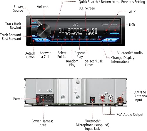 Miniatura 3 de JVC KD-SX27BT - Estéreo de automóvil con Bluetooth, receptor de medios digitales de 100 W, USB de 1.5 A para cargar dispositivos, unidad principal