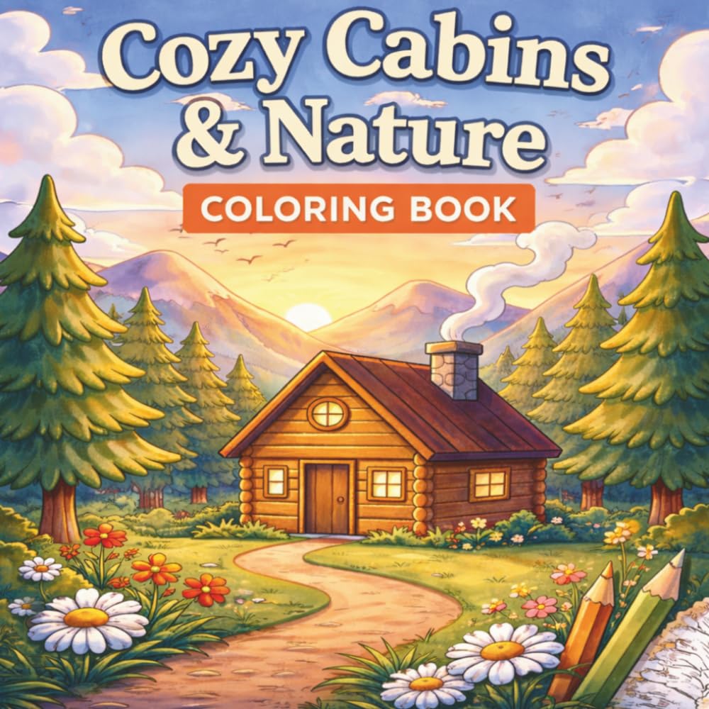 Cozy Cabins & Nature Coloring Book: Bold & Easy Designs for Relaxation | Cozy Cabins, Peaceful Landscapes & Stress Relief