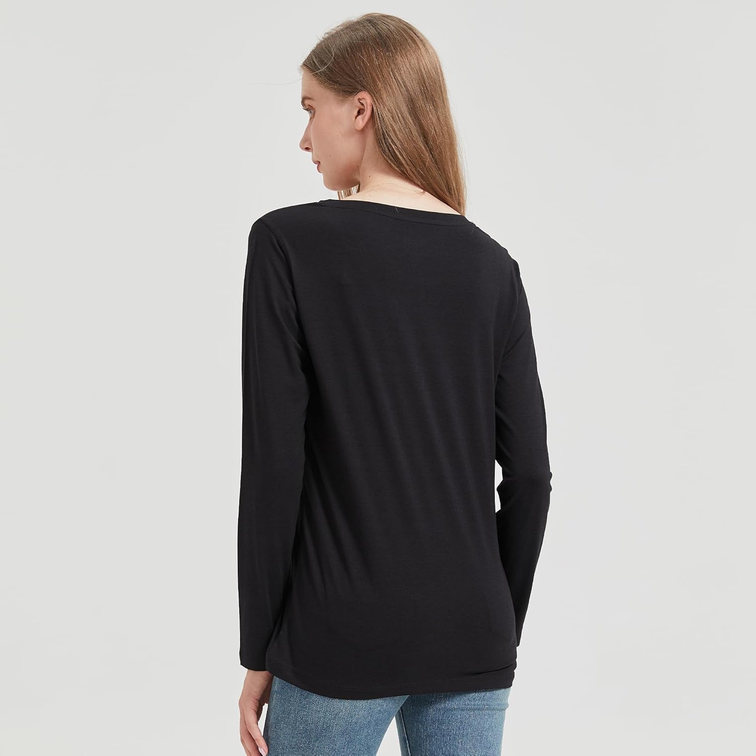 netdraw Women's Bamboo Viscose Long Sleeve V-Neck T-Shirt Soft Comfy Trendy Casual Sleep Pajama Lounge Tops - Image 5